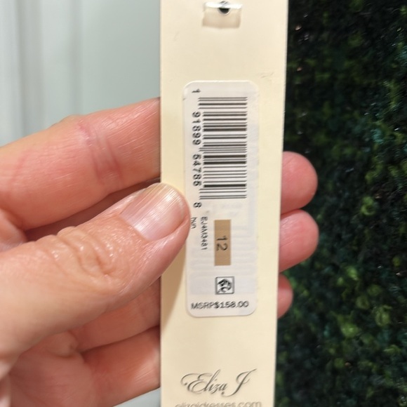 Eliza J sz 12 metallic green tweed holiday dress with black bows/rhinestones - Picture 9 of 13